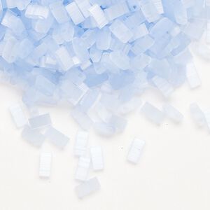Seed bead, TILA&reg;, glass, pkg/10g, 5x2.3mm half tila rectangle, translucent silk luster blue (HTL-2562-1).