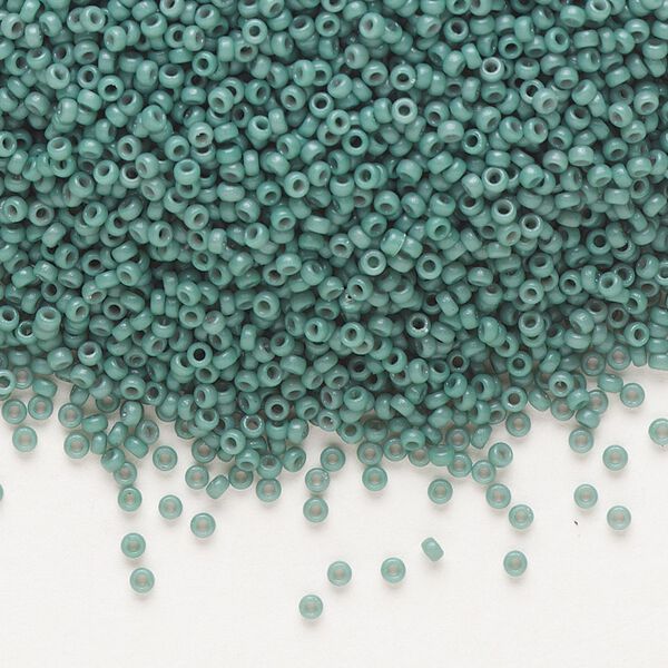 Seed bead, Miyuki, glass, pkg/250g, #15 rocaille, Duracoat&reg; opaque outside dyed eucalyptus, (RR-4481). image number 0