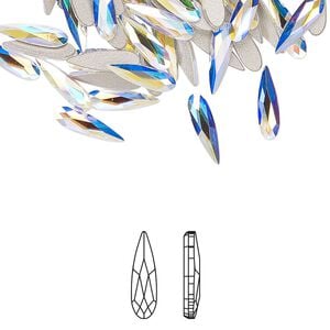Flat back 30pk crystal AB foil back, Crystal Passions&reg; 10x2.8mm raindrop 2304