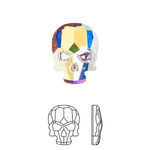 Flat back 1pk crystal AB foil back, Crystal Passions&reg; 18x14mm skull 2856