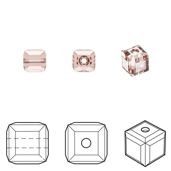 Bead 144pk rose peach, Swarovski&reg; 6mm cube 5601 image number 0