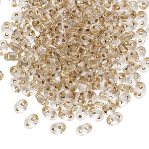 Seed bead, Preciosa Twin&trade; Czech glass, pkg/250g, 5x2.5mm oval, transparent bronze color-lined clear, (68106).