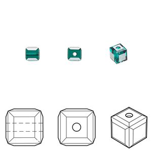 Bead 288pk emerald, Swarovski&reg; 4mm cube 5601