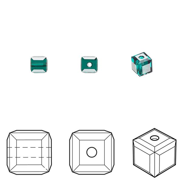 Bead 288pk emerald, Swarovski&reg; 4mm cube 5601 image number 0