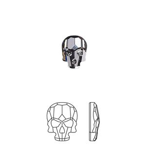 Flat back 2pk crystal silver night, Crystal Passions&reg; 10x7.5mm skull 2856