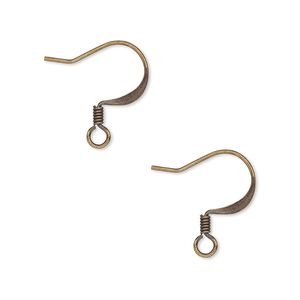 Ear wire fishhook 1pkg500 antique gold-plated, 17mm flat / 2.5mm coil / open loop, 22 gauge brass 250 pair