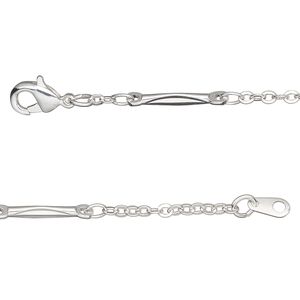Chain 1pkg1 silver-plated bar & link, 2mm / lobster claw clasp, brass 20 inch