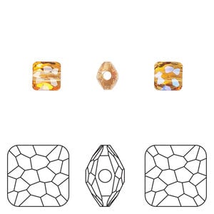 Bead 1pkg4 dark orange (HICT), Crystal Passions&reg; 6mm puffed square 5035