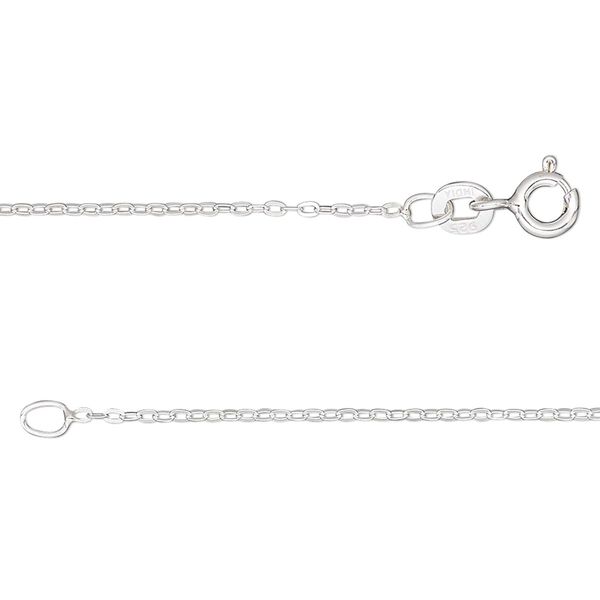 Chain 1pkg1 sterling silver cable, 1mm flat / mixed clasp, Gossamer&trade; 20 inch image number 0