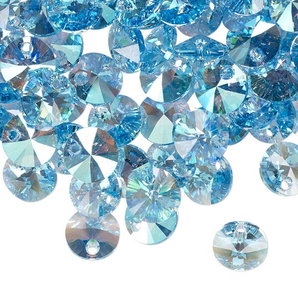 Drop 144pk aquamarine shimmer, Swarovski&reg; 8mm pendant mini disk 6428 image number 1