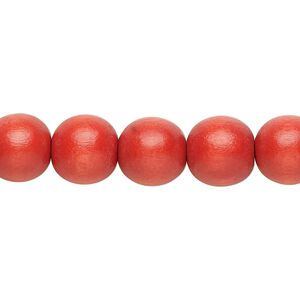 Bead 1pkg1, Taiwanese cheesewood (dyed / waxed), dark orange, 9-10mm round, 15-1/2 to 16 inches.