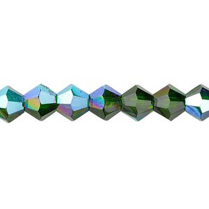 Bead 1pk transparent emerald green AB, Celestial Crystal&reg; 8mm bicone 15.5-16 inch