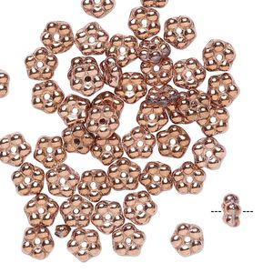 Bead, Preciosa, Czech pressed glass, opaque copper, 5x2mm forget-me-not flower. Sold per pkg of 50.