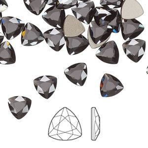 Flat back 144pk graphite foil back, Swarovski&reg; 7mm trilliant 2472