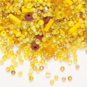 Seed bead mix, Preciosa Czech glass, pkg/50g, 5x2mm round tube, opaque and translucent multi-yellow.