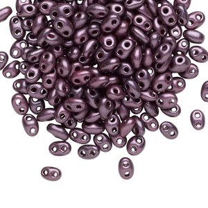 Seed bead, Preciosa Twin&trade; Czech glass, pkg/250g, 5x2.5mm oval, opaque dark purple terra pearl black, (28998).