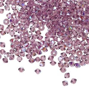 Bead 48pk amethyst AB, Preciosa Czech crystal 3mm bicone