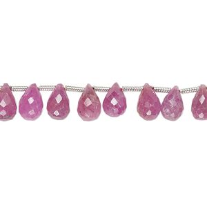 Pink sapphire 1pkg1, hand-cut top-drilled faceted briolette bead natural 8 inch graduated 5x3mm-8x5mm