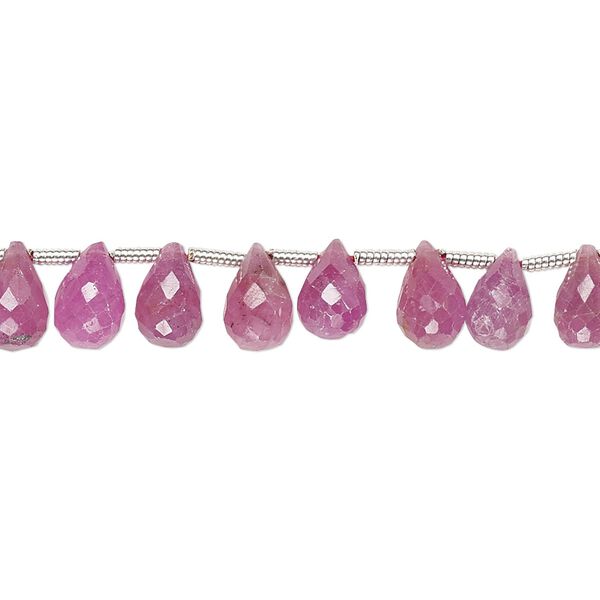 Pink sapphire 1pkg1, hand-cut top-drilled faceted briolette bead natural 8 inch graduated 5x3mm-8x5mm image number 0