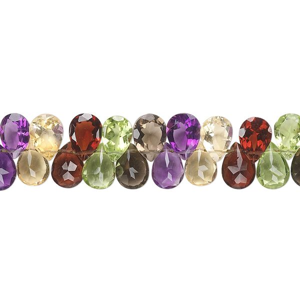 Multi-gemstone 1pkg1, hand-cut top-drilled faceted puffed teardrop bead 8 inch 7x5mm image number 0