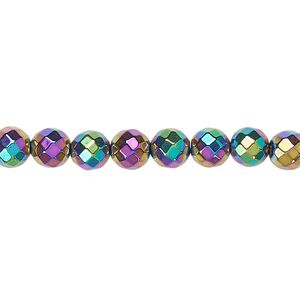 Hemalyke&trade; 1pkg1, rainbow titanium-coated faceted round bead 15.5-16 inch 6mm