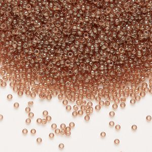 Seed bead, Miyuki, glass, pkg/35g, #15 rocaille, translucent gold luster peach topaz (RR-310).