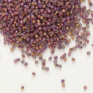 Seed bead, Delica&reg;, glass, pkg/7.5g, #11 round, opaque metallic gold iris tea berry (DB-1013).