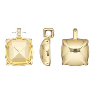 Drop, Almost Instant Jewelry&reg;, crystals and gold-plated "pewter" (zinc-based alloy), clear, 17.5x13mm rounded square with 12mm faceted cushion setting. Sold individually.