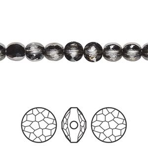Bead 4pk crystal silver night, Crystal Passions&reg; 6mm puffed round 5034