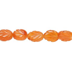Carnelian 1pkg1, hand-cut carved leaf bead 15.5-16 inch 8x6mm-10x8mm