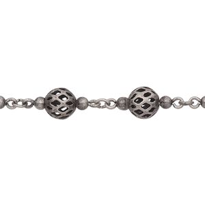Chain 1pkg1 silver-plated beaded, 6mm filigree, antique brass 5 foot unfinished
