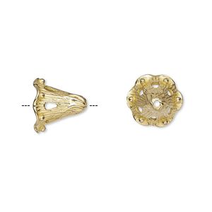Cone, JBB Findings, brass, 11.5x11mm fancy beaded, 6.5mm inside diameter. Sold per pkg of 2.