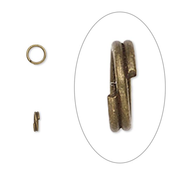 Split ring 1pkg1000 brass-finished, 5mm round, 3.7mm inside diameter / steel / antique image number 0