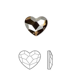 Flat back 2pk crystal golden shadow foil back, Crystal Passions&reg; hotfix rhinestone 14x12mm heart