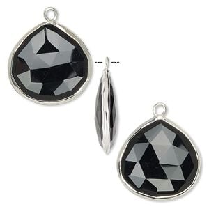 Drop, black onyx (dyed) and sterling silver, 20mm double-sided faceted teardrop. Sold per pkg of 2.
