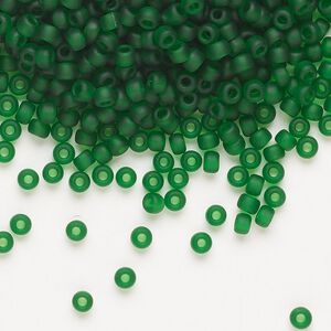Seed bead, Miyuki, glass, pkg/250g, #8 rocaille, translucent matte green (RR-146F).