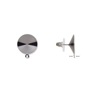Earstud 1pkg10 Almost Instant Jewelry&reg;, 18.5mm round / 18mm rivoli glue-in setting / closed loop / comfort clutch, gunmetal-finished brass / steel / plastic 5 pair