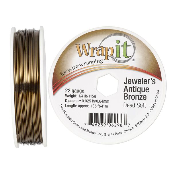 Wire, Wrapit&reg;, jeweler's antique bronze, dead-soft, round, 22 gauge. Sold per 0.25-pound spool, approximately 130 feet. image number 0