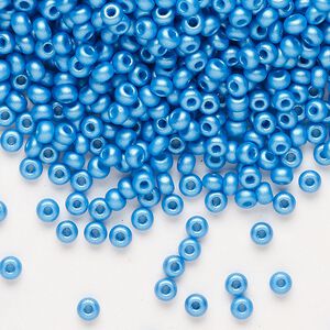 Seed bead, Preciosa Ornela Czech glass, pkg/50g, #8 rocaille, opaque PermaLux dyed sky blue chalkwhite, (22019).