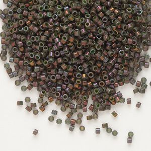 Seed bead, Delica&reg;, glass, pkg/7.5g, #11 round, opaque gold luster dark olive (DB-0131).