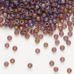 Seed bead, Miyuki, glass, pkg/50g, #8 rocaille, translucent matte rainbow dark topaz (RR-134FR).