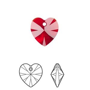 Drop 144pk light Siam, Swarovski&reg; 14mm pendant heart 6228