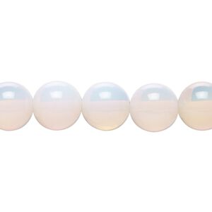 Bead 1pkg1, sea "opal" glass, pink, 10mm round. 15-1/2 to 16 inch strand.
