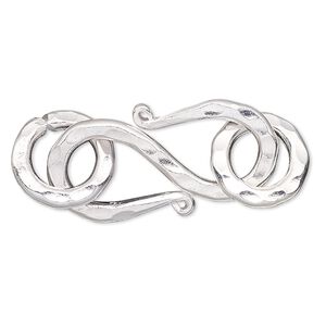 Clasp S-hook 1pkg1 silver-plated, 24x11mm hammered / 10.5mm 12-gauge closed jump ring, copper 1-strand