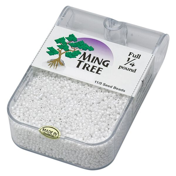 Seed bead, Ming Tree&trade;, glass, pkg/1/4 pound, #11 round, opaque luster white. image number 0