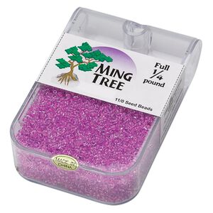Seed bead, Ming Tree&trade;, glass, pkg/1/4 pound, #11 round, transparent color-lined lilac.