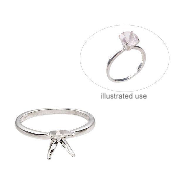 Ring, Sure-Set&trade;, sterling silver, 8mm 4-prong round setting, size 7. Sold individually. image number 0