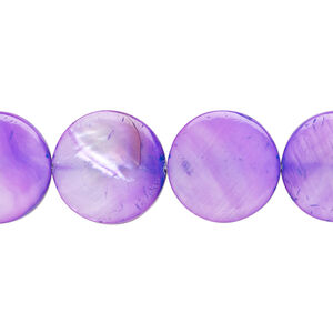 Mother-of-pearl shell 1pkg1, puffed flat round bead 15 inch purple 14-15mm