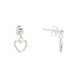 Earstud, Create Compliments&reg;, sterling silver, 12.5x8mm open heart. Sold per pair.