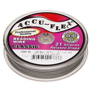 Beading wire, Accu-Flex&reg;, nylon and stainless steel, clear, 21 strand, 0.024-inch diameter. Sold per 100-foot spool.